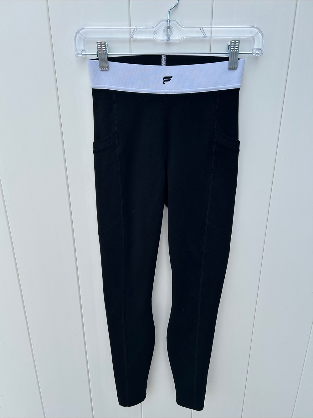 Fabletics Black Leggings with White Waistband